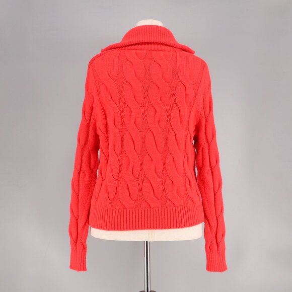 NWT ANN TAYLOR Zip-Up Cable Sweater Jacket Vibrant Red Size L - Picture 7 of 12